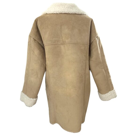 Free People Women's Size M Beige Diogo Sherpa Faux Fur Coat Jacket Ivory Combo - Picture 9 of 11